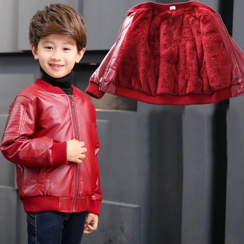 Dimensiunea 90-170 Copii Topuri Pu Fleece din Piele pentru Copii Jachete de Iarnă Pentru Băieți Negru Rece Îmbrăcăminte exterioară pentru Copii Haina de Piele Pu