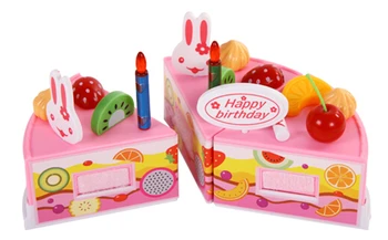 DIY Fericit ziua de naștere tort alimente de tăiere set mini alimente fals in miniatura jucărie pentru fete, joc din plastic de bucatarie de joaca pentru Copii pretinde joc
