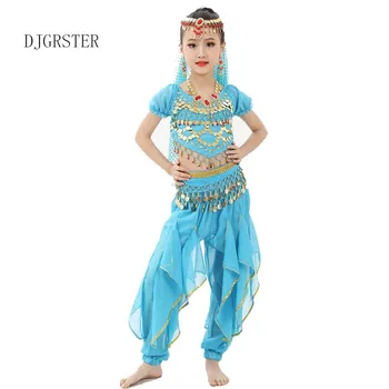 DJGRSTER Copii Fata Copii Belly Dance Costum de Monedă Bollywood Indian Bellydance Dansul din Buric, Costume de 6pcs Seturi Egipt, Egiptean