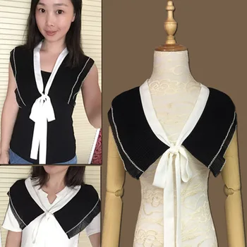Doamnelor coreeană dantela pietre geometrică colier vesta de sex feminin nou sălbatic alb sifon dublu șal papion femeie mantie tricou