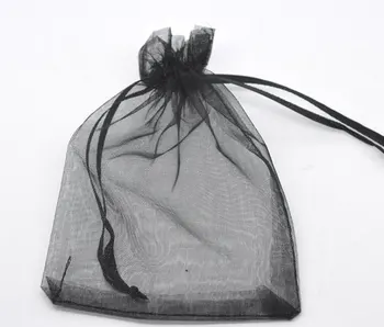 DoreenBeads Cadou husă &sac, organza, negru, cu remiză, nunta, 12x9cm.100buc (B07731), yiwu