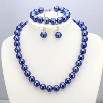 Două opțiuni de culoare albastru Închis/Albastru de sticlă colier de perle 12mm set colier 18