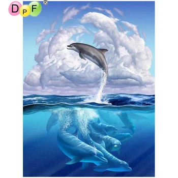 DPF 3D Diamond Broderie delfin Fericit Diamant Pictura cruciulițe Piața diamant Mozaic kit Manual Decor acasă imagine
