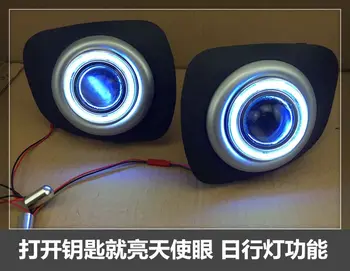 DRL COB înger ochi (6 culori) + halo lampă ceață + E13 proiector lentilă negru + capac + inel de argint pentru Mitsubishi Pajero Sport 2