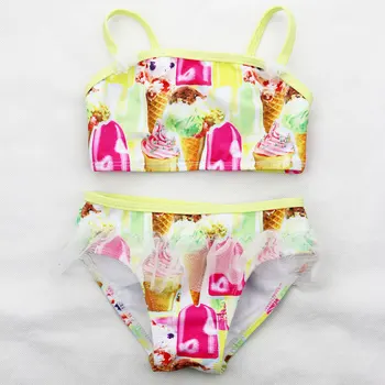 Drăguț inghetata model de bikini pentru copii elastice Strans costume de baie fete split costum de baie 2018 Nou stil Floral bikini en-Gros