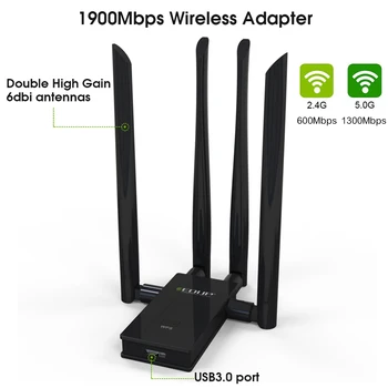 EDUP 5GHz usb adaptor wi-fi 1900mbps 802.11 ac wifi pe distanțe receptor 4*6dBi antene Dual Band USB 3.0 Adaptor Ethernet