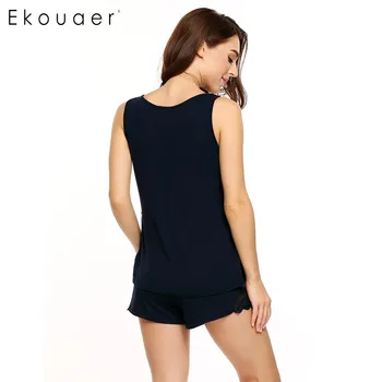 Ekouaer Femei Pijama Set Rezervor de Top fără Mâneci și Talie Elastic pantaloni Scurți Lounge Sleepwear Solid Casual camasa de noapte, Îmbrăcăminte Acasă