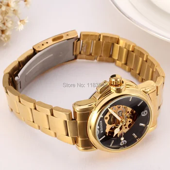 Elegant de Culoare de Aur Brățară din Aliaj de Caz, Black Dial de lux automatic ceas pentru fata cadou elegant relojes de mujer/ WRL8011M4G2