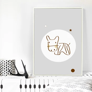Elegant Poezie Linii Simple Animale De Desene Animate A4 Panza Pictura Arta Print Postere Imagini Murale Copii Dormitor Decor Acasă