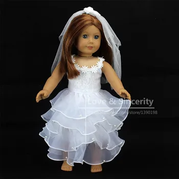 Elegant Rochie de Mireasa Alba Pentru American Girl Doll 18 inch Ddoll Haine