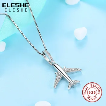ELESHE Cubic Zirconia Aeronave Avion de Aer Pandantiv Colier Argint 925 Lanț Colier Pentru Femei