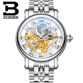 Elveția bărbați de lux watche BINGER marca Gol Afară Mecanice Ceasuri de mana safir complet din oțel inoxidabil B-5066M