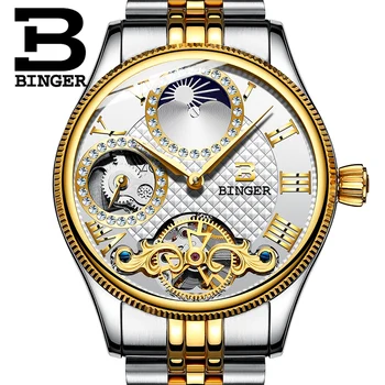 Elveția Mecanice Bărbați Ceasuri Binger Brand de Lux Scheletul Mâinii Impermeabil Ceas Barbati safir de sex Masculin reloj hombre B1175G-3