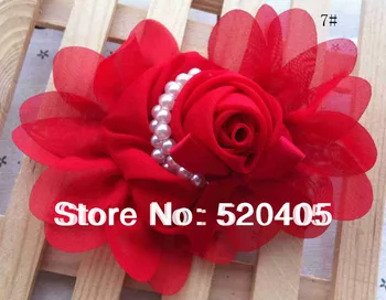 En-gros de 50PCS Șifon Flori de Trandafir Cu Perla șirag de mărgele Mini Arc de Mătase Moale de Flori Flori de Par