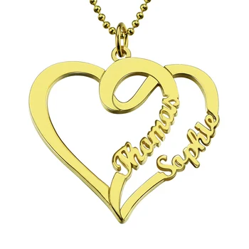 En-gros de Dragoste Personalizate Colier cu Două Inimi și Nume de Aur de Culoare Personalizat Numele Colier Mame Dragoste Colier Bijuterii