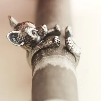 En-Gros De Epocă Reglabil Chihuahua Inel De Înaltă Calitate De Brand Designer Sculptat De Odihnă Negru Bărbați Chihuahua Inele Bijuterii Femei