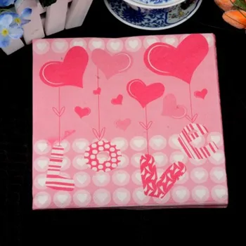 En-gros de noul design de masă șervețele de hârtie drăguț roz țesut dragoste inima tipărite decoupage hotel patry festiv decorative de calitate alimentară