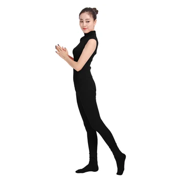 Ensnovo Femei Costume De Dans Pentru Dans Gimnastica Spandex Doua Piele Salopeta Costum Salopeta Tricou Negru Mulat Yoga Colanti