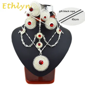 Ethlyn Stralucitor Placat cu argint placat cu Etiopian/Eritreea piatră, seturi de bijuterii cu accesorii de par pentru Africa de mireasa nunta S137A