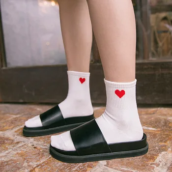 Eur36-42 de toamna iarna de inalta calitate de culoare solidă cu inima modele de 90% șosete de bumbac pentru femei de moda șosete albe 5pairs/lot