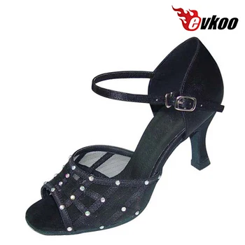 Evkoodance Doamnelor Pantofi de Salsa Roșu Și Negru Satin Diamant Dans Pantofi cu Toc 7cm Material Confortabil Evkoo-209