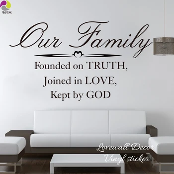 Familia noastră Fondată Pe Adevărul s-au Alăturat în dragoste Păstrată de dumnezeu Versetul Biblic Citat Autocolant Perete Inspirație Citat Decal Vinil Decor Acasă