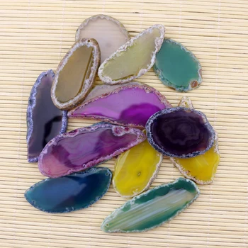 Fantezie Europeană DIY Femei Bijuterii Colier Pandantiv 10buc Amestecat Culori Naturale Bijuterie de Piatra piatra Felii Farmece Pendnat 50-80mm