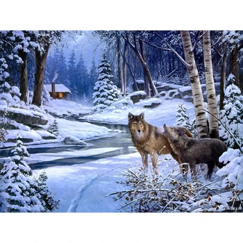Fara rama Zapada Wolf Animale de BRICOLAJ, Pictura De Numere Arta de Perete Moderne Imagine Vopsea pe bază de Acril Pentru Cadou Unic Pe Perete 40*50cm Arte