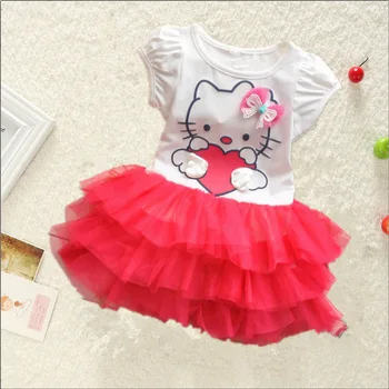 Fata de Vara Purta Rochie Tutu Hello Kitty Pisica Dress Gros Si Dezordonat de Desene animate Minunat Fusta copilul fete rochie de ziua de naștere