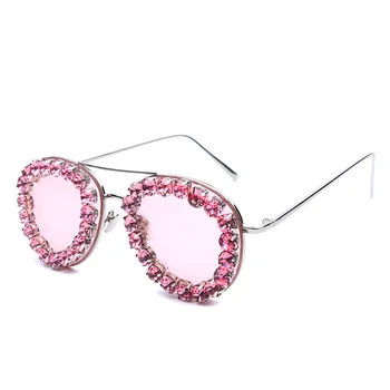 Femei Brand de Lux ochelari de Soare Bijuterii Roz strălucesc Stras Decorare-pilot ochelari de Soare Vintage Shades Ochelari de gafas de sol