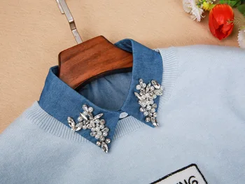 Femei de moda Decorative Coliere accessaries Detașabil False Cravată Albastru blugi detasabila șirag de mărgele de cristal flori cravată