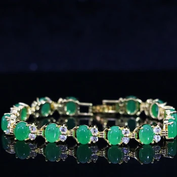 Femei elegante moda oval inima verde piatra naturala de jad-ul calcedonie, cristal de aur-bijuterii de culoare bratara 7.5