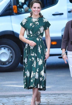 Femei Rochie Kate Middleton, Printesa Florale crizanteme-Line Imprimare set