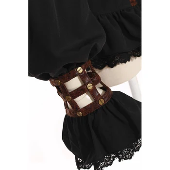 Femei Steampunk Victorian Mâneci Lungi, Bluza cu Cravată NEAGRĂ SP105BK