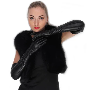 Femei super-mult mai sus de cot opera top real miel piele mănuși de piele în negru