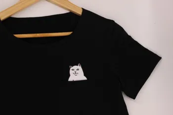Femei T Shirt 2018 Stil de Vara T-shirt de Imprimare Negru de Buzunar Cat Harajuku O-gat Maneci Scurte din Bumbac Cuplu Tee Plus Dimensiune