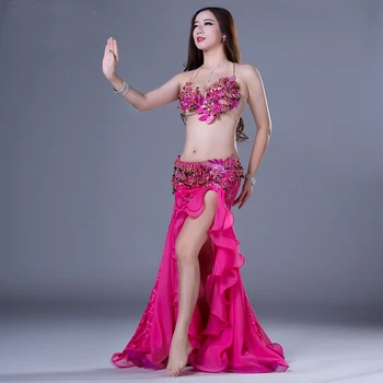 Femeie Belly Dance Costum Bra &Lace coadă de pește fusta Lunga de Performanță Poarte Fusta Bellydance Haine Est Stil de Costum