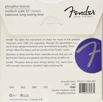 Fender 7060 Phosphor Bronze Bas Acustic, Chitara Siruri De Caractere, De Dimensiuni Medii, 45-100