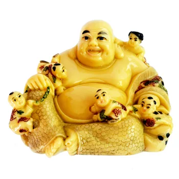 Fengshui Culoare Pictura De Mână Buddha Vesel Cu Cinci Copii A1019
