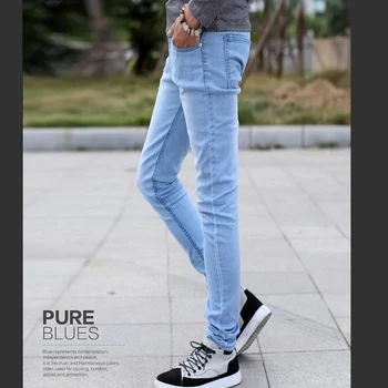 Fierbinte Stil 2017 Moda Baieti Bleu Slim Fit Funduri Pantaloni De Creion Solid Casual Crossfit Micro Stretch Blugi Barbati 28-34
