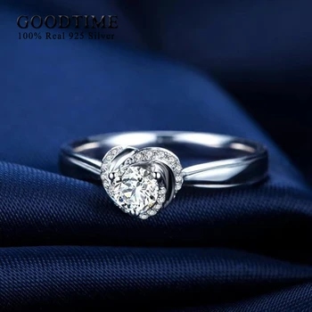 Flori romantice Inima Zirconia Inele de Nunta pentru Femei Reale Argint 925 Bijuterii Inel de Logodna Anillo Bague GTR010