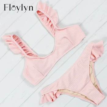 Floylyn Femei Sexy Pereche De Bikini Set Costum De Baie 2018 Nou Push-Up Plaja Halter Bandaj De Costume De Baie Costum De Baie Maillot De Bain Femme