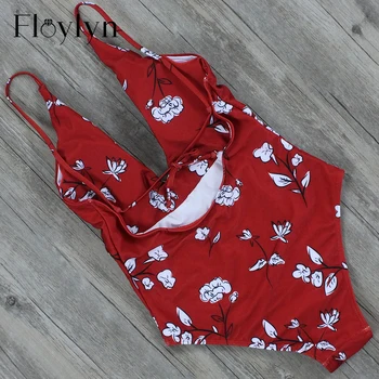 Floylyn Vara 2018-O Bucată De Costume De Baie Floral Adânc-V Costum De Baie Sexy Femei-O Bucată De Costume De Baie Beachwear