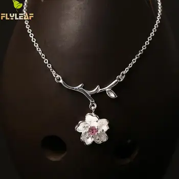 Flyleaf Romantic Flori de Cires Roz Cravată Coliere & Pandantive Pentru Femei Design Original Doamna 925 Sterling silver-bijuterii
