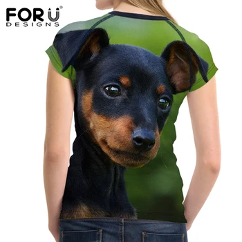 FORUDESIGNS Amuzant 3D Câinele Pinscher pitic de Imprimare Femei O Gât T Camasi Elegante de Vara Teen Girls T-shirt Short Sleeve Top Tees