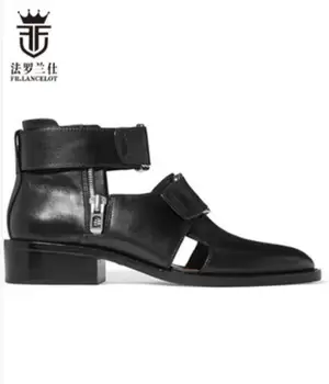 FR.LANCELOT 2018 European de vară de moda cizme a subliniat toe cizme negre din piele barbati reduceri de cizme cu toc mic motocicleta bota