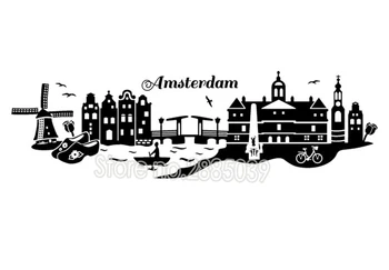 Frumos Amsterdam Skyline Autocolant Perete Olanda Oraș Decal Orașe De Artă, Design Și Construcții De Vinil Murale De Perete Amovibil DecalsLC131