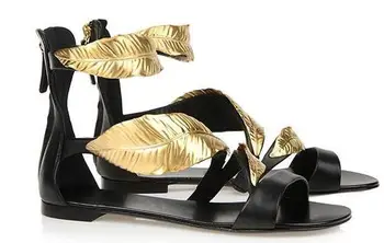 Frunze De Aur Sandale Cu Toc Tăiate Out Glezna Folie De Deget De La Picior Deschis Vara Pantofi Rochie Cu Fermoar Spate Tocuri Subtiri Cușcă De Pantofi De Femeie Dimensiunea 10