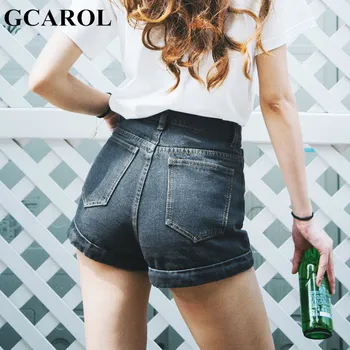 GCAROL Stilul de Euro, Femei, pantaloni Scurti din Denim Vintage cu Talie Înaltă Cuffed Jeans pantaloni Scurți Strada Poarte pantaloni Scurți Sexy Pentru Vara Primavara Toamna