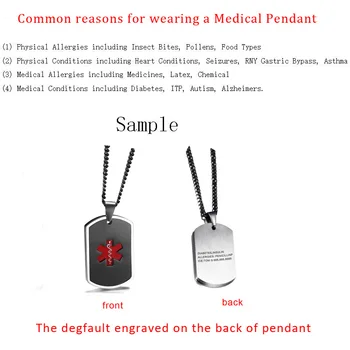 Gratuit personalizate Gravate Diabet zaharat Diabet zaharat de Alertă Medicală Tag Pandantiv Colier din Email Negru & Rosu - gratuit personalizare